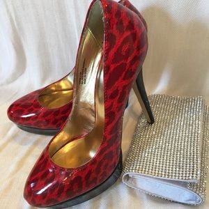 Red leopard platform heels